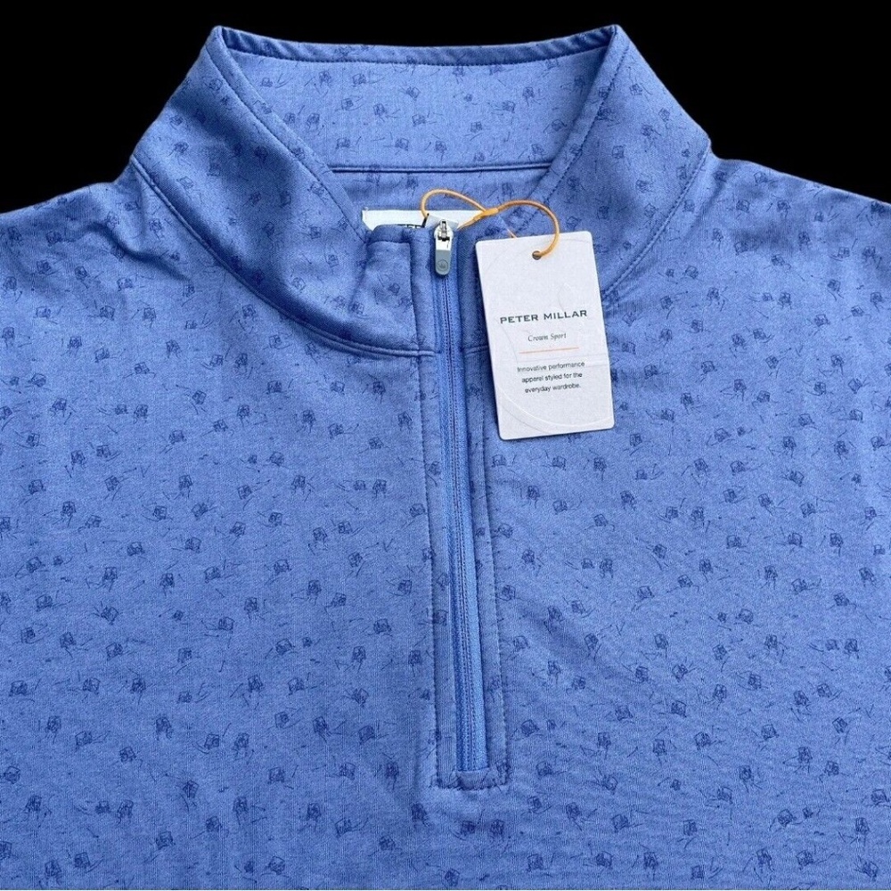 Peter Millar Crown Sport Perth Carts Quarter Zip Pullover Large Golf Blue $135